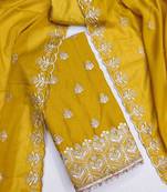yellow georgette embroidered unstitched dressmaterials 3 pair top bottom dupptaa