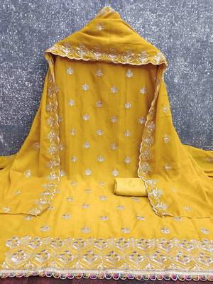 yellow georgette embroidered unstitched dressmaterials 3 pair top bottom dupptaa 4