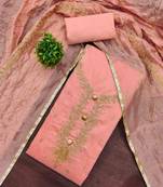 orange chanderi embroidered unstitched dressmaterials 3 pair top bottom dupptaa