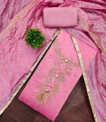 pink chanderi embroidered unstitched dressmaterials 3 pair top bottom dupptaa