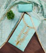 sky chanderi embroidered unstitched dressmaterials 3 pair top bottom dupptaa