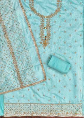 sky chanderi embroidered unstitched dressmaterials 3 pair top bottom dupptaa 2