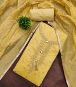 yellow chanderi embroidered unstitched dressmaterials 3 pair top bottom dupptaa