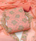 orange chanderi embroidered unstitched dressmaterials 3 pair top bottom dupptaa