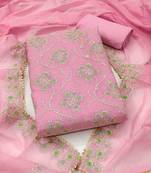 Pink chanderi  embroidered unstitched dressmaterials 3 pair top bottom dupptaa