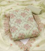 Sea green chanderi  embroidered unstitched dressmaterials 3 pair top bottom dupptaa