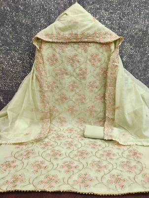 Sea green chanderi  embroidered unstitched dressmaterials 3 pair top bottom dupptaa 2