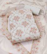 White chanderi  embroidered unstitched dressmaterials 3 pair top bottom dupptaa