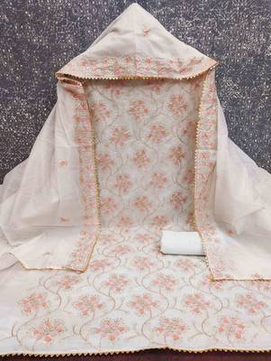 White chanderi  embroidered unstitched dressmaterials 3 pair top bottom dupptaa 2
