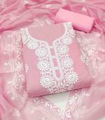 Pink chanderi  embroidered unstitched dressmaterials 3 pair top bottom dupptaa