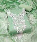 Sea green chanderi  embroidered unstitched dressmaterials 3 pair top bottom dupptaa
