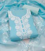 Sky chanderi  embroidered unstitched dressmaterials 3 pair top bottom dupptaa