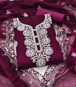 Wine chanderi  embroidered unstitched dressmaterials 3 pair top bottom dupptaa