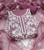 Brown chanderi  embroidered unstitched dressmaterials 3 pair top bottom dupptaa