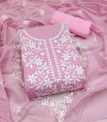 Pink chanderi  embroidered unstitched dressmaterials 3 pair top bottom dupptaa