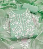 Sea green chanderi  embroidered unstitched dressmaterials 3 pair top bottom dupptaa