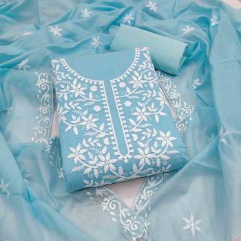 Sky chanderi  embroidered unstitched dressmaterials 3 pair top bottom dupptaa 1