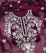 Wine chanderi  embroidered unstitched dressmaterials 3 pair top bottom dupptaa