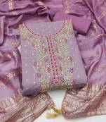 Lavender chanderi  embroidered unstitched dressmaterials 3 pair top bottom dupptaa