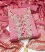 Pink chanderi  embroidered unstitched dressmaterials 3 pair top bottom dupptaa