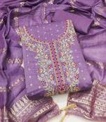 Purple chanderi  embroidered unstitched dressmaterials 3 pair top bottom dupptaa