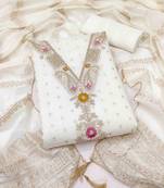 White chanderi  embroidered unstitched dressmaterials 3 pair top bottom dupptaa