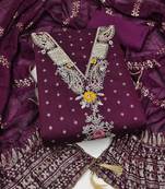 Wine chanderi  embroidered unstitched dressmaterials 3 pair top bottom dupptaa