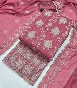 Pink georgette embroidered unstitched dressmaterials 3 pair top bottom dupptaa
