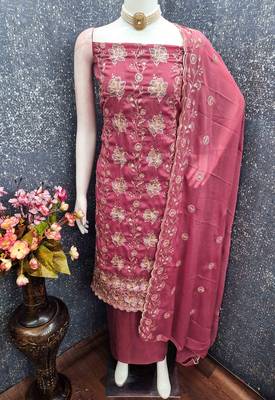 Pink georgette embroidered unstitched dressmaterials 3 pair top bottom dupptaa 3