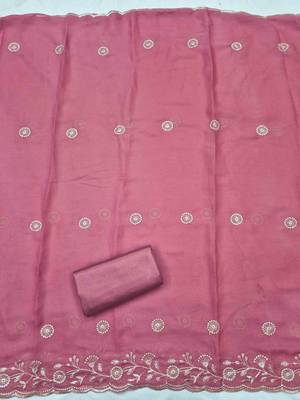 Pink georgette embroidered unstitched dressmaterials 3 pair top bottom dupptaa 4