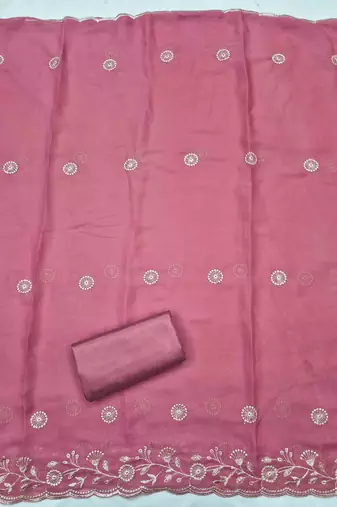 pink georgette embroidered unstitched dressmaterials 3 pair top bottom dupptaa