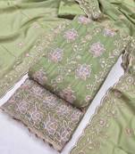 Sea green georgette embroidered unstitched dressmaterials 3 pair top bottom dupptaa