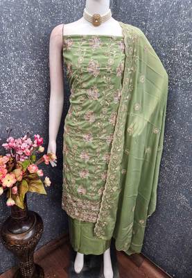 Sea green georgette embroidered unstitched dressmaterials 3 pair top bottom dupptaa 3