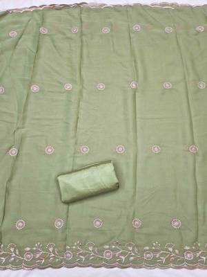 Sea green georgette embroidered unstitched dressmaterials 3 pair top bottom dupptaa 4