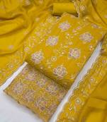 Yellow georgette embroidered unstitched dressmaterials 3 pair top bottom dupptaa