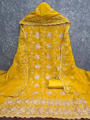 Yellow georgette embroidered unstitched dressmaterials 3 pair top bottom dupptaa 2
