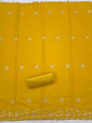 Yellow georgette embroidered unstitched dressmaterials 3 pair top bottom dupptaa 4
