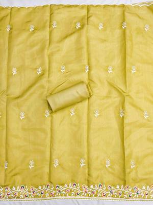 Yellow cotton embroidered unstitched dressmaterials 3 pair top bottom dupptaa 3