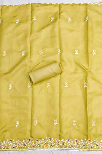 yellow cotton blend embroidered unstitched dressmaterials 3 pair top bottom dupptaa