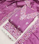 Pink cotton embroidered unstitched dressmaterials 3 pair top bottom dupptaa