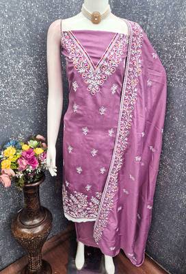 Pink cotton embroidered unstitched dressmaterials 3 pair top bottom dupptaa 3