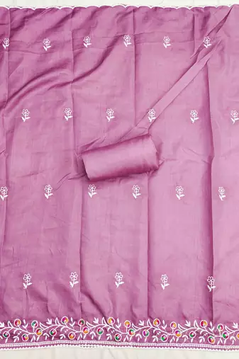 pink cotton blend embroidered unstitched dressmaterials 3 pair top bottom dupptaa
