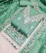 Sea green cotton embroidered unstitched dressmaterials 3 pair top bottom dupptaa