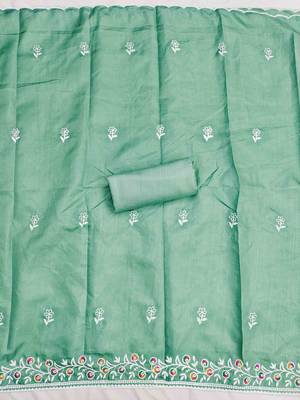 Sea green cotton embroidered unstitched dressmaterials 3 pair top bottom dupptaa 4