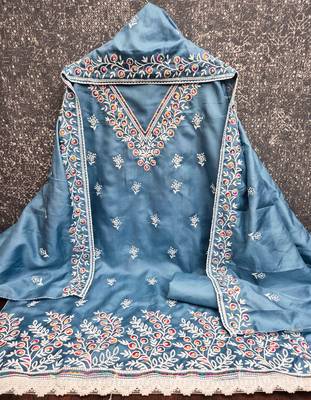 Sky cotton embroidered unstitched dressmaterials 3 pair top bottom dupptaa 2