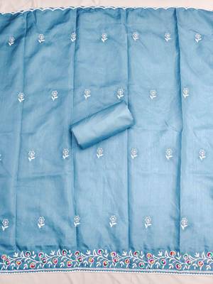 Sky cotton embroidered unstitched dressmaterials 3 pair top bottom dupptaa 4