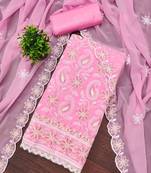 Pink georette  embroidered unstitched dressmaterials 3 pair top bottom dupptaa