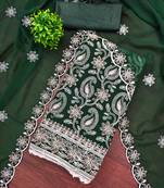 Green georette  embroidered unstitched dressmaterials 3 pair top bottom dupptaa