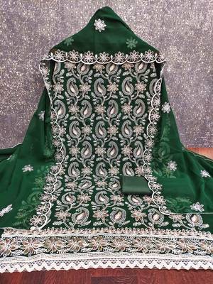 Green georette  embroidered unstitched dressmaterials 3 pair top bottom dupptaa 2