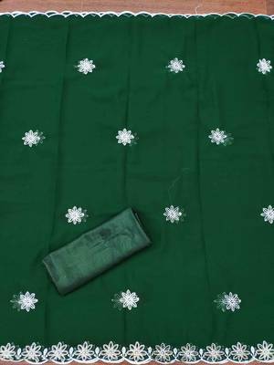 Green georette  embroidered unstitched dressmaterials 3 pair top bottom dupptaa 3